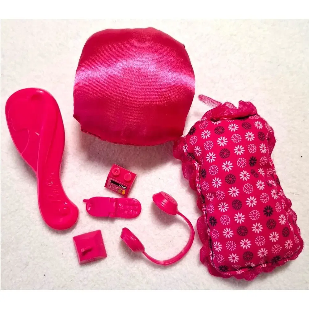 Mattel Barbie Hot Pink Accessories Lot Hairbrush Earphones Pillows Cellphone